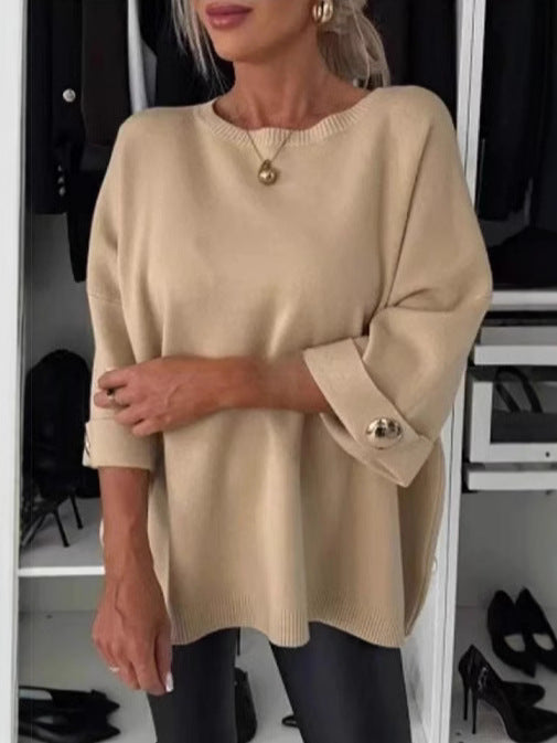 Dame Oversized Strikbluse med fashionable Ærmeopfoldninger Stilla