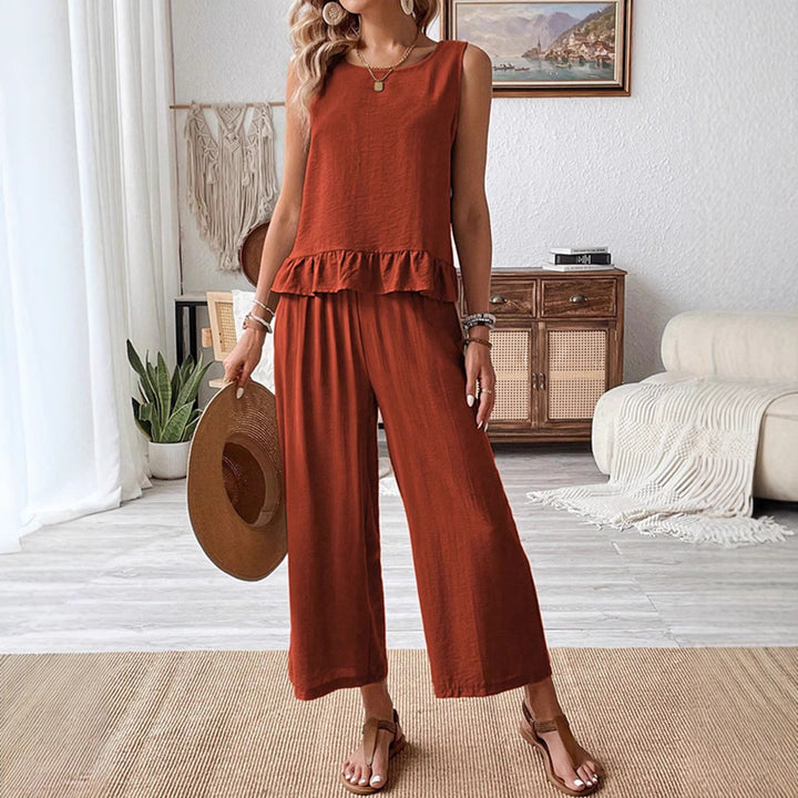 Dame Rüschløs Ærmeløs Jumpsuit Sæt Stilla