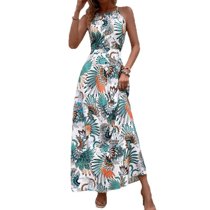 Dame Elegant Halterneck Maxikjole med Livligt Blomsterprint Stilla