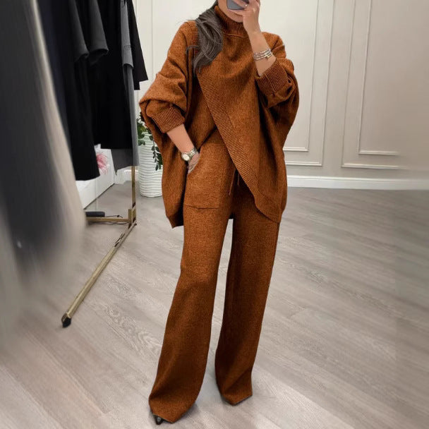 Kvinders Cozy Knit Ensemble med Oversized Sweatshirt og Bred Ben Bukser Stilla
