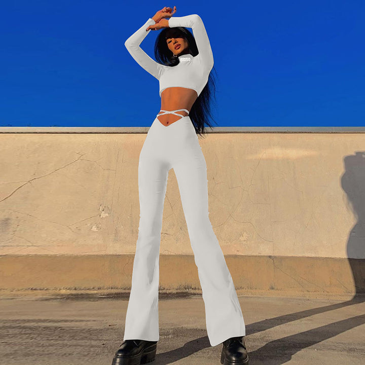 Dame flare jumpsuit med åben rygudskæring og moderne bandeau Stilla