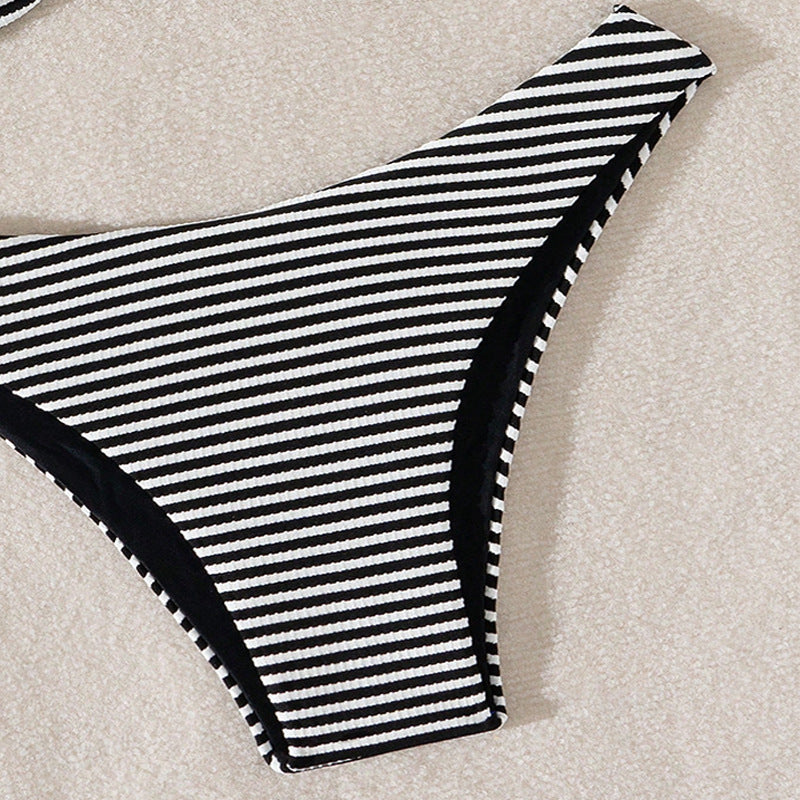 Dame Stribet Bikini Sæt med rynkning og justerbare stropper Stilla