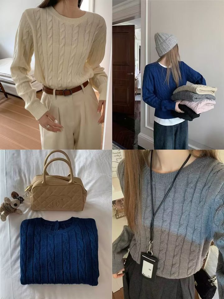 Dame strikpullover med moderne fletmønster og feminin silhuet Stilla