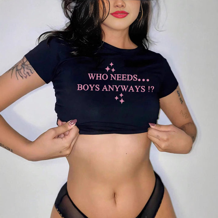 Dame Kortærmet Crop-Shirt med kreativt motiv Skovae