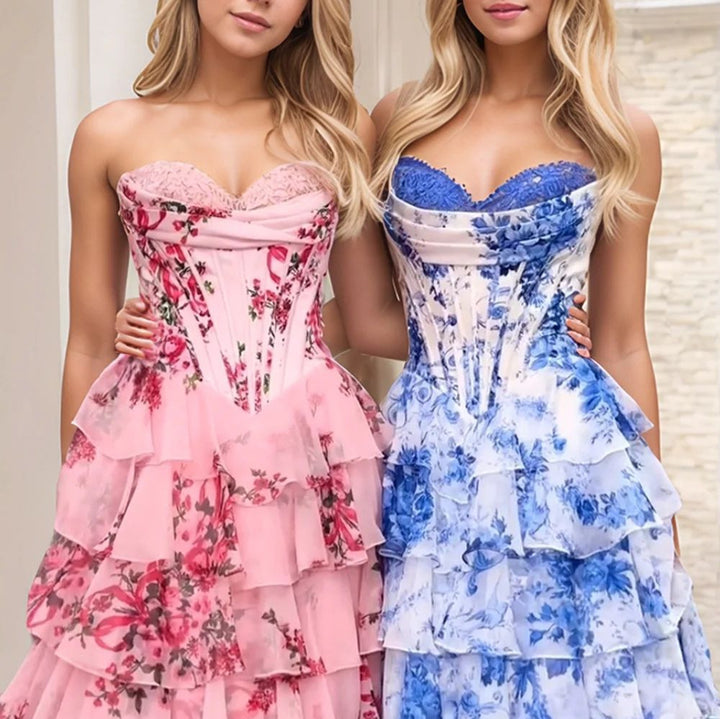 Damer Romantisk Maxikjole med voluminøse Ruffle-detaljer og blomstret design Stilla