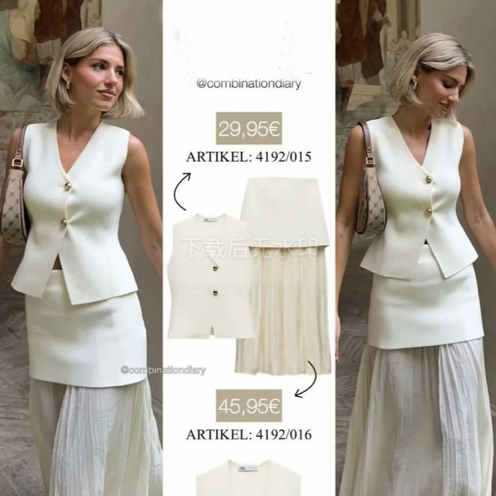 Dame maxiskørt med elegant plisseret design og volumetrisk underkjole Stilla
