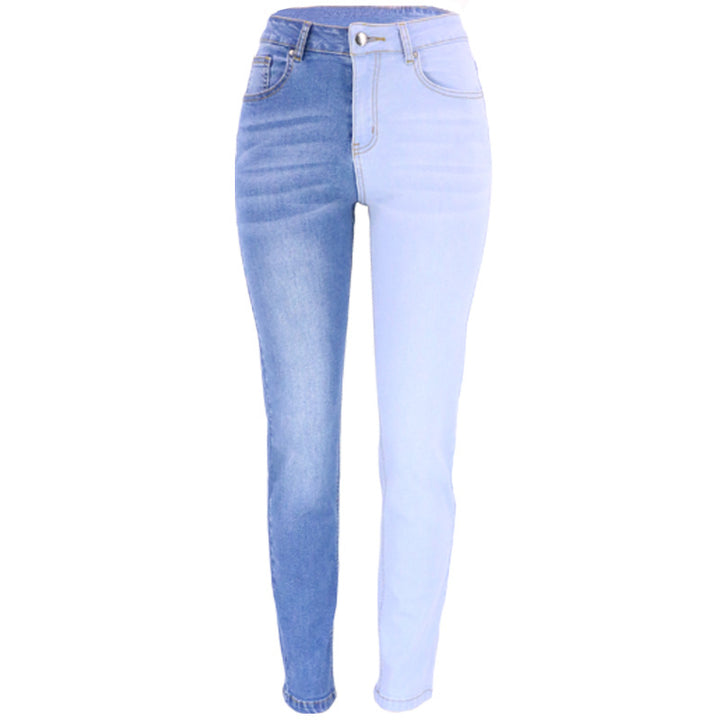 Dame højt skårne jeans med moderne patchwork-design og tætsiddende pasform Stilla