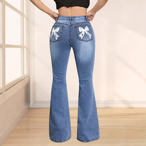 Kvindernes flagrende jeans med dekorative sløjfer Stilla