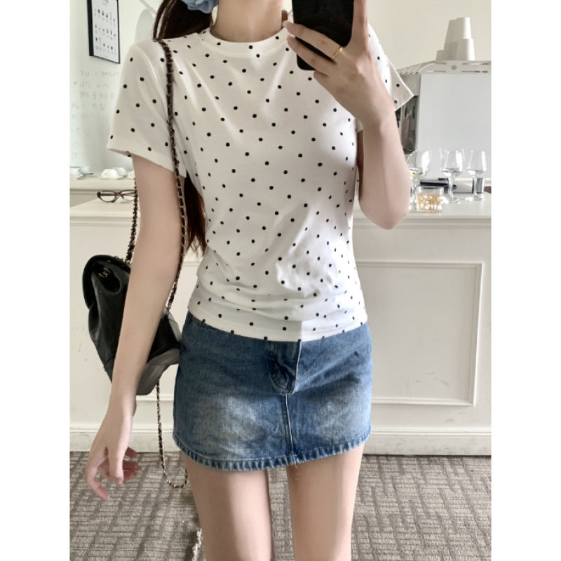 Dame Polka Dot Fritid T-shirt med smigrende snit Stilla