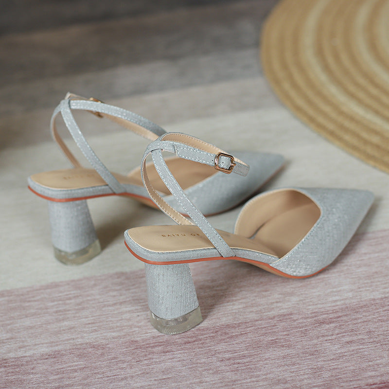 Femme Spidse Slingback Hæle med klodset gennemsigtig hæl Stilla