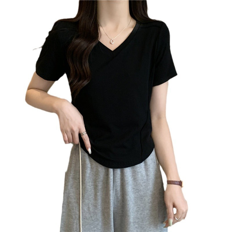 Femme Kortærmet V-Udskæring Basic T-Shirt Stilla