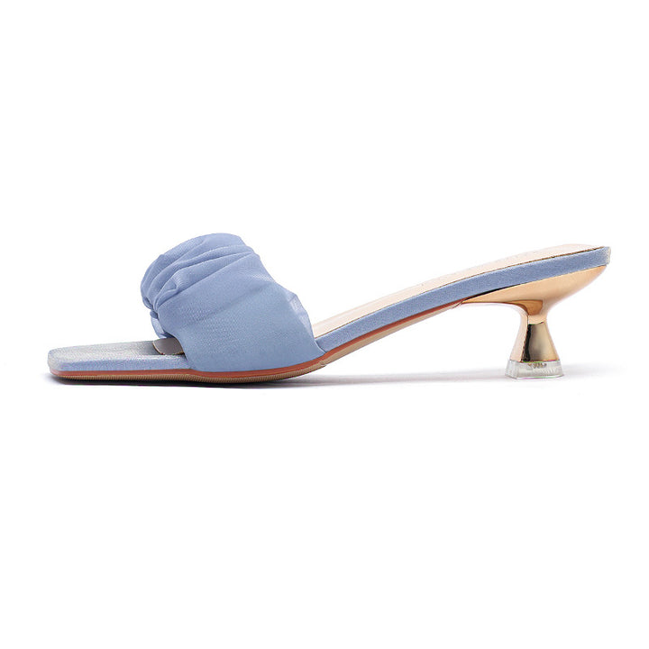 Femme Elegante Rynke Slide Hæle Stilla