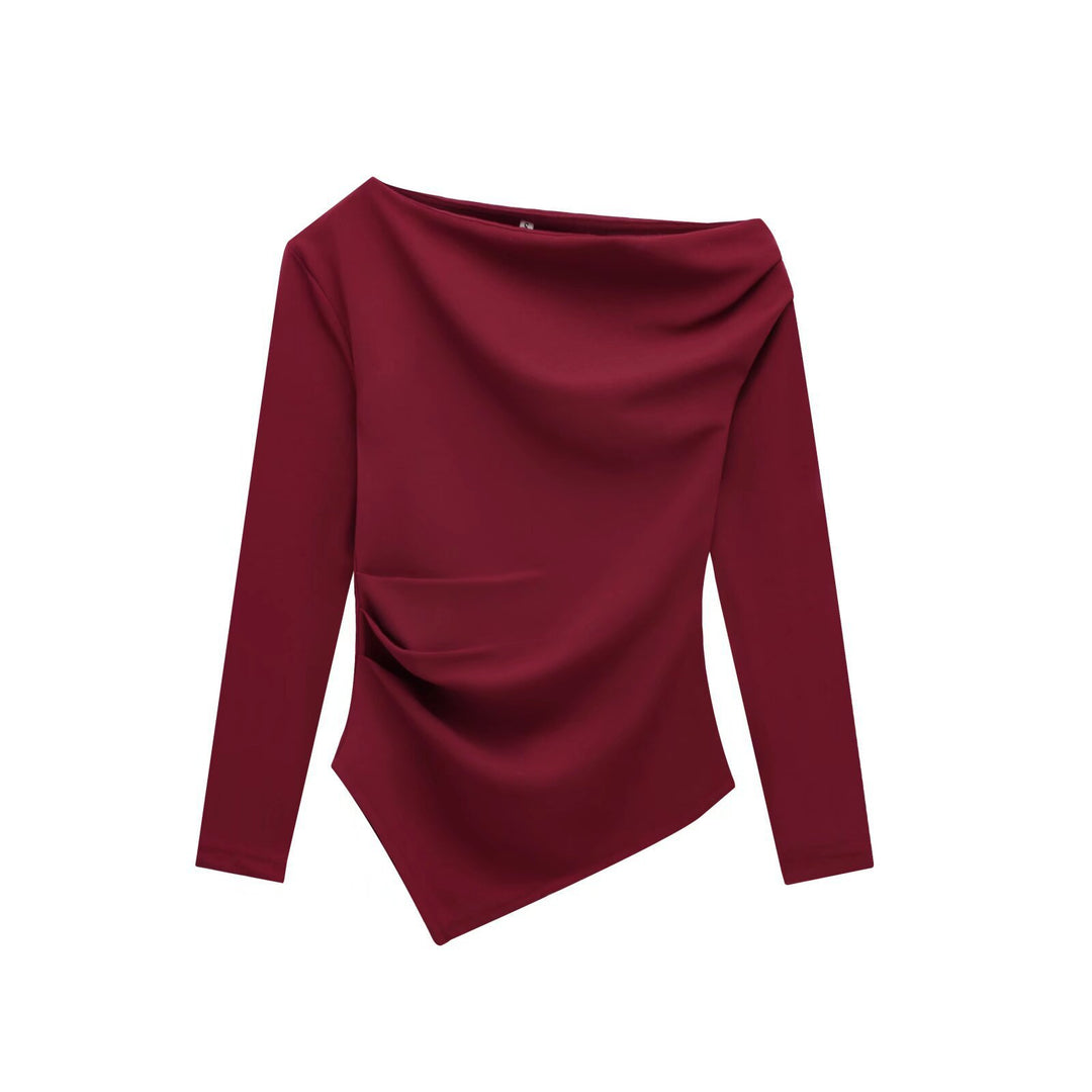 Dame asymmetrisk langærmet overdel med elegant draperingsdesign Stilla