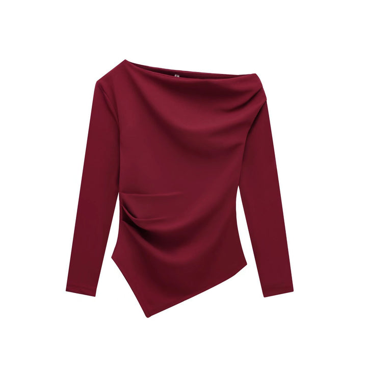 Dame asymmetrisk langærmet overdel med elegant draperingsdesign Stilla