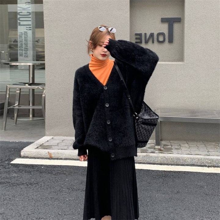 Femme Luksuriøs Fuzzy Strik cardigan Stilla