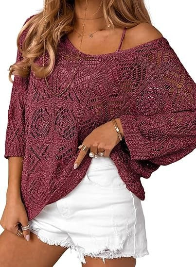 Dame strikpullover med åbent skulderdesign Stilla