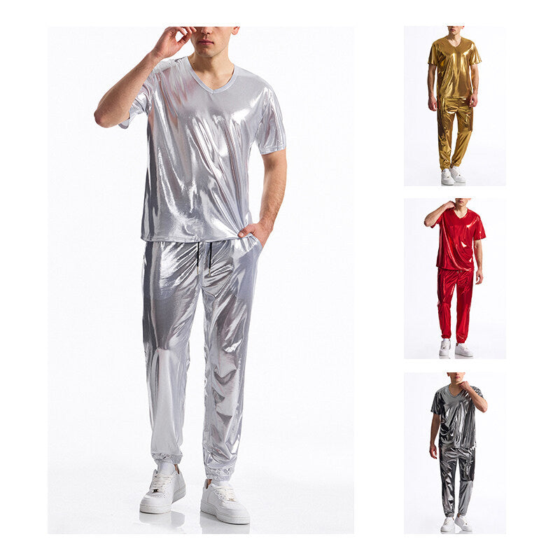 Herre Shiny Metallic Athleisure Sæt Stilla