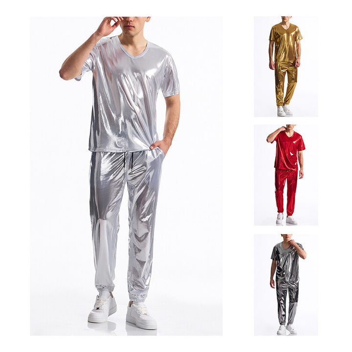 Herre Shiny Metallic Athleisure Sæt Stilla
