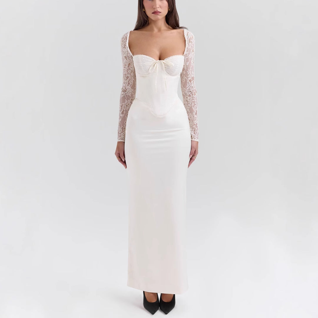 Dame Elegant højhalset aftenkjole med lace og tætsiddende silhuet Skovae