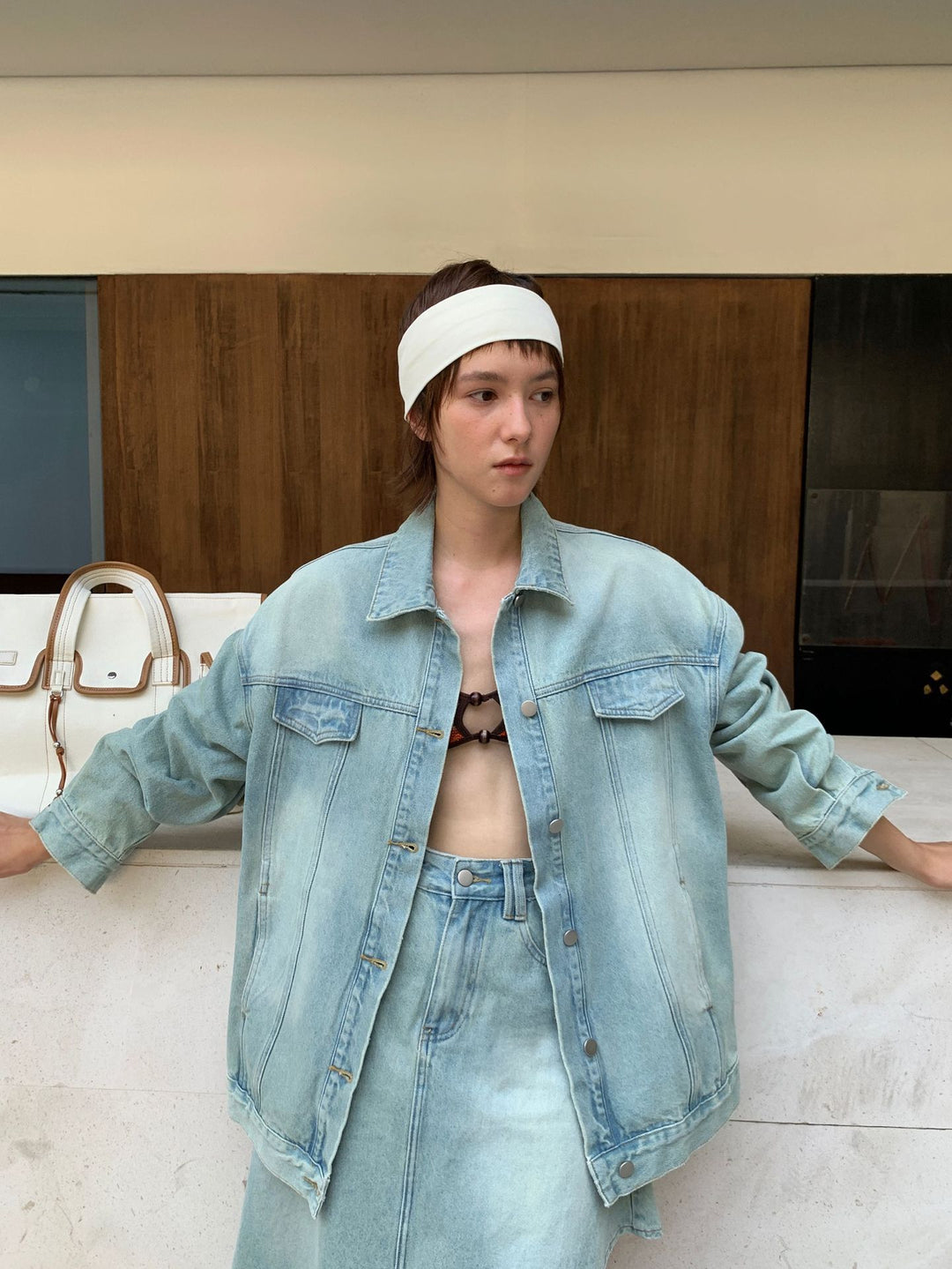 Dame Oversized Jeansjakke med afslappet pasform og justerbar krave Stilla