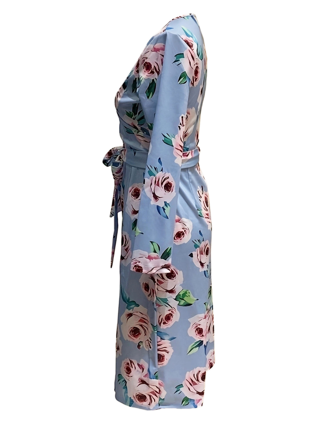 Dame omslagkjole med blomstermotiv og side split Stilla
