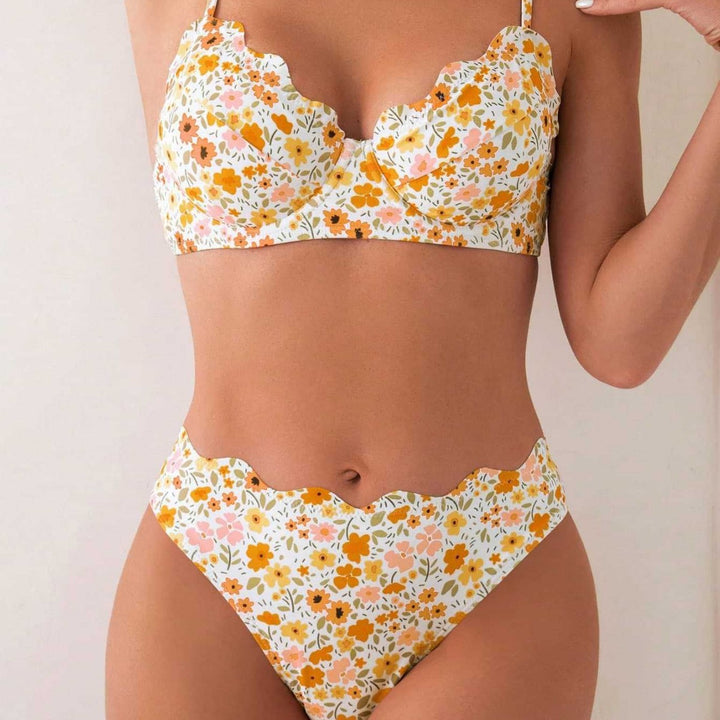 Dame blomsterdekoreret højskåret bikini Skovae