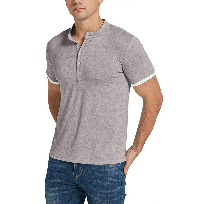 Herrer kortærmet Henley-shirt med moderne stående krave og kontrasterende akcenter Stilla