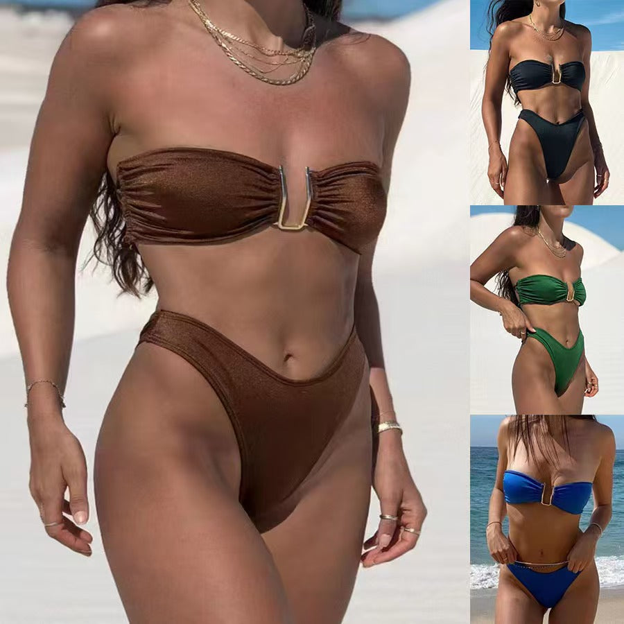 Dame bikini-sæt med raffineret bustier-top og højt skårne bukser Stilla