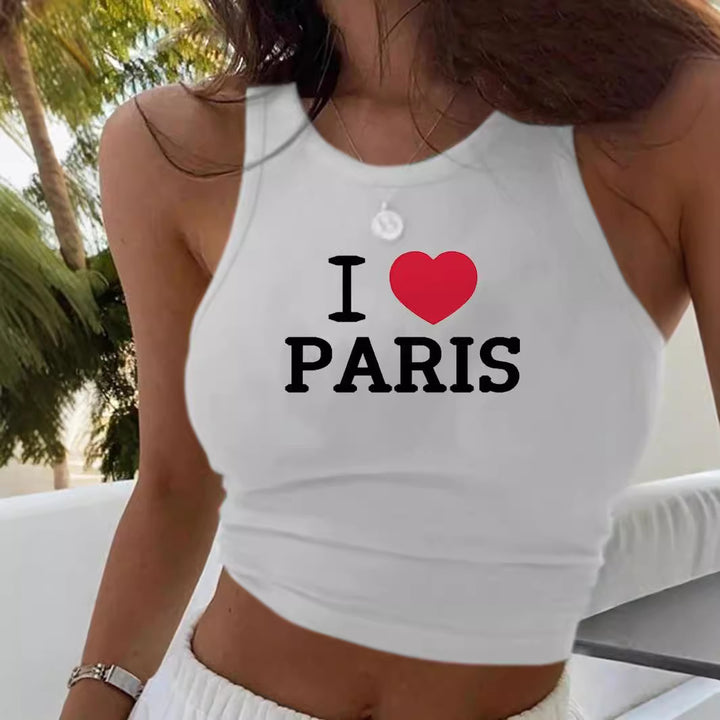 Dame Crop-top med moderne grafiktryk og trendy spænde Skovae