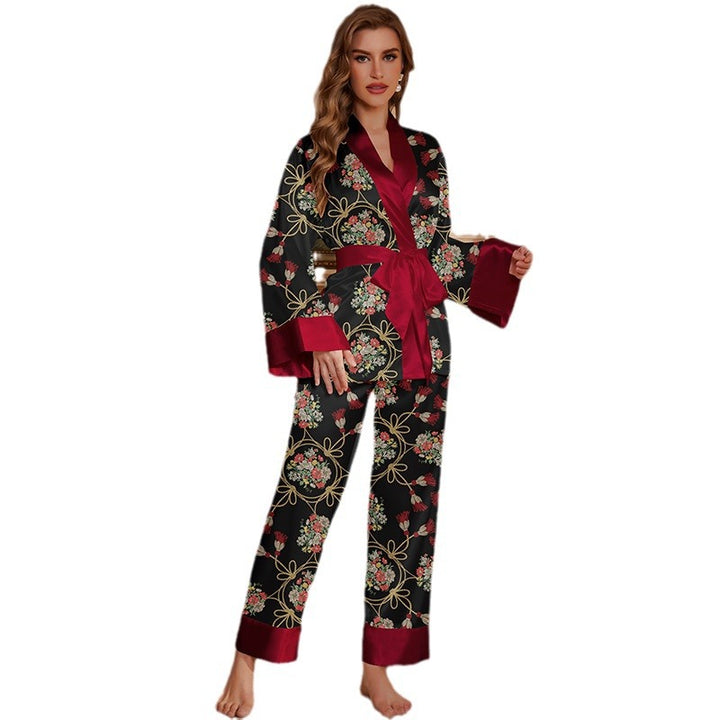 Dame Satin Pyjamas Sæt med blomsterprint og elegante detaljer Stilla