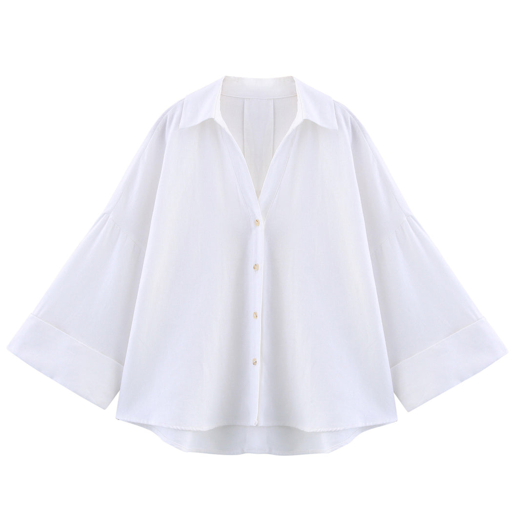 Dame Relaxed Fit Button-Up Bluse med klokkeærmer Stilla