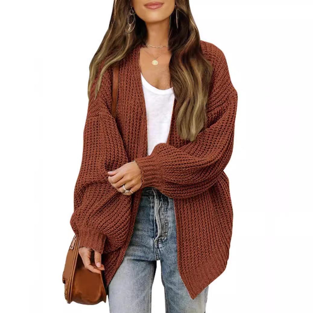 Kvinders chunky strikket cardigan med en afslappet pasform og sænkede skuldre Stilla