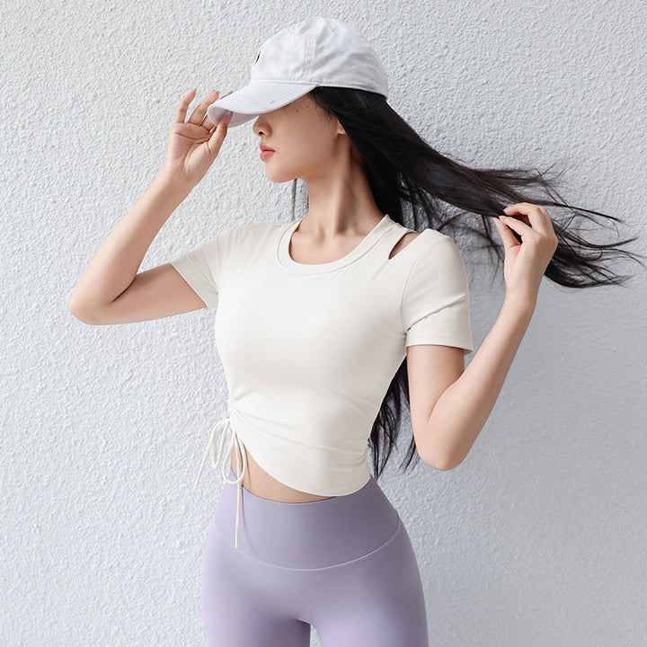 Dame Sporty Kortærmet Crop-Top med innovativt knude-design og åndbart materiale Stilla