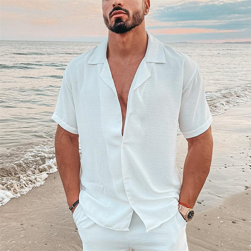 Herre afslappet kortærmet skjorte i let, åndbart stof med moderne reverskrave Stilla