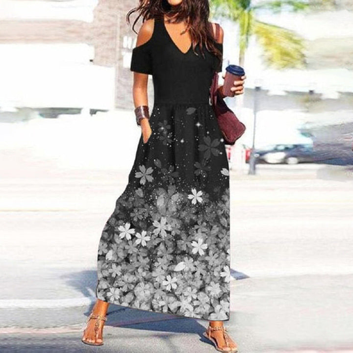 Stilla | Chic Blomsterprint V-Hals Off-Shoulder Kjole