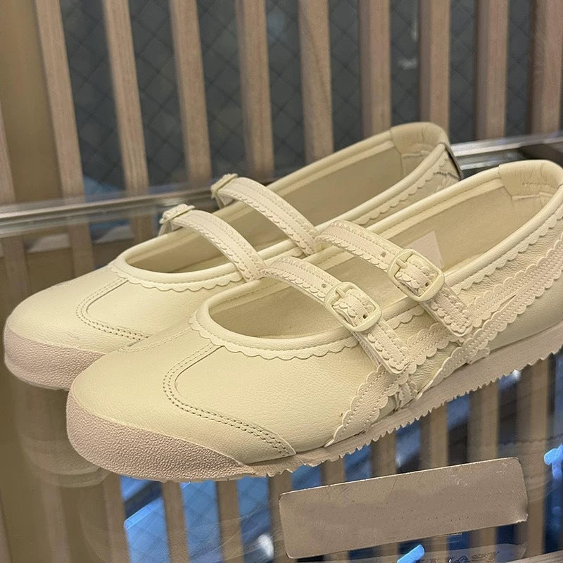 Dame elegante Mary Jane Ballerinas med dobbelt rem og dekorativ trim Stilla