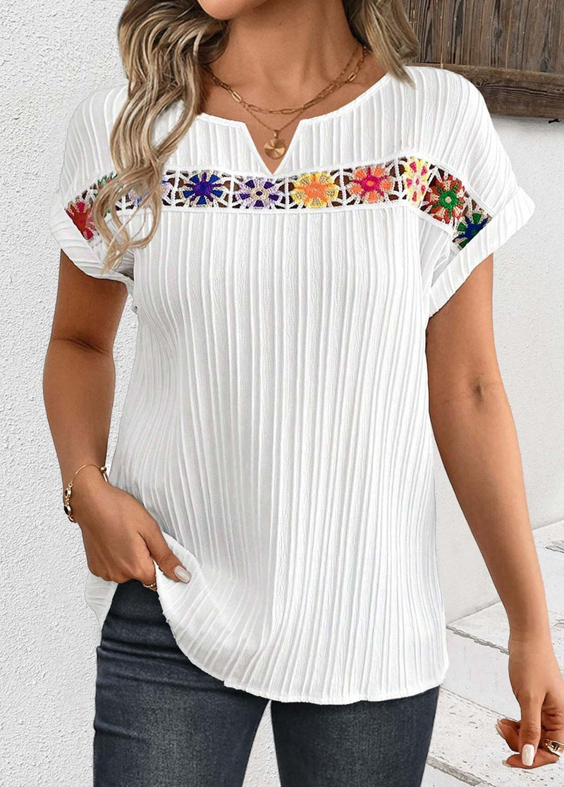 Dame elegant og luftig bluse med floral hæklede accent Stilla
