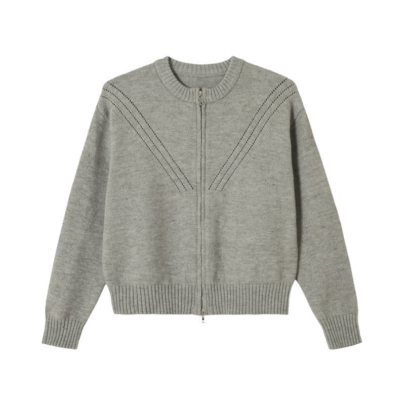 Kvinders cardigan med stående krave og moderne lynlås Stilla