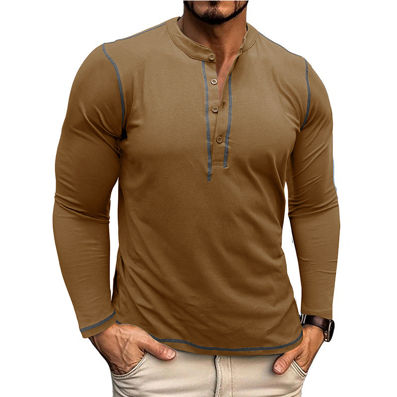 Herrer Langærmet Henley Shirt med åndbart stof og elegant knaplukning Stilla