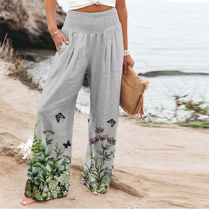 Dame Loose Buks med blomstret print og elastisk liv Stilla