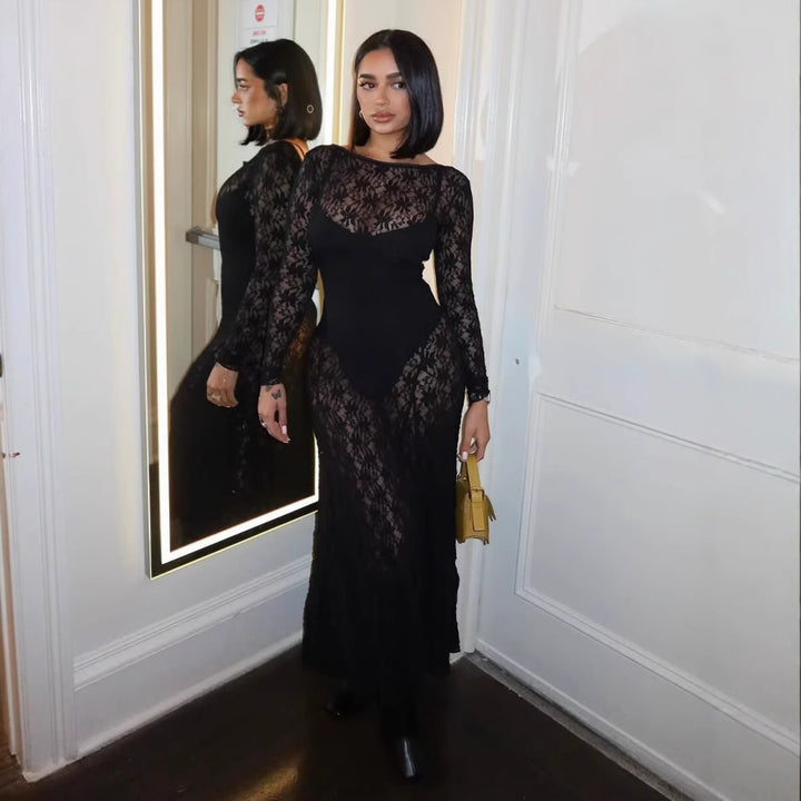 Femme Elegant Spids-Maxi-Kjole med dyb V-udskæring Stilla