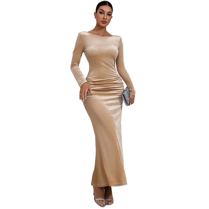 Kvindernes Velvet Maxi Kjole med en Bodycon Silhuet og Elegant Slids Stilla
