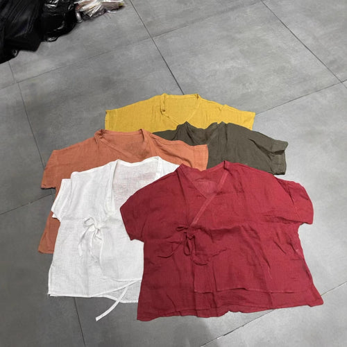 Dame Alsidig Løs Linned Slips-Front Bluse Stilla