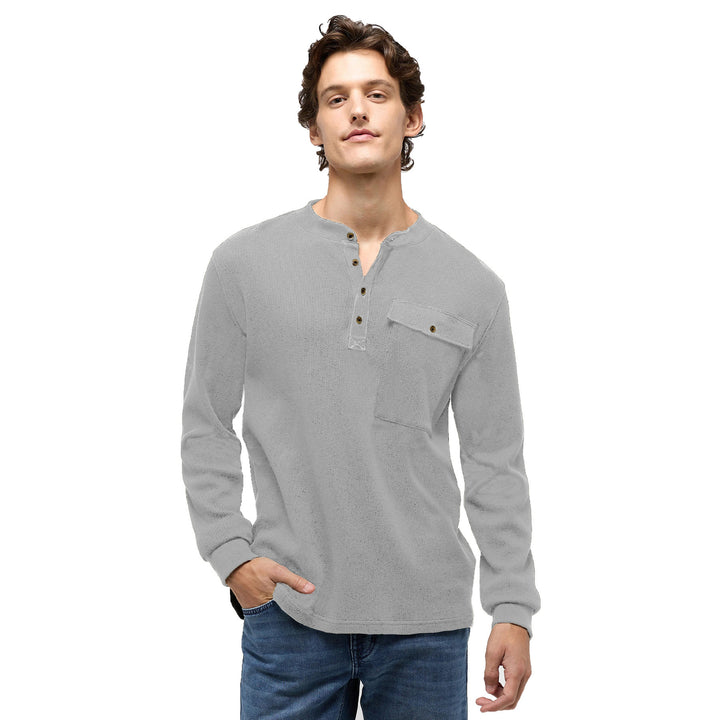 Herrer Langærmet Henley T-shirt lavet af høj kvalitet, struktureret bomuld Stilla