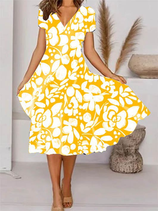 Stilla | Chic Floral Print V-Hals Kortærmet Dress