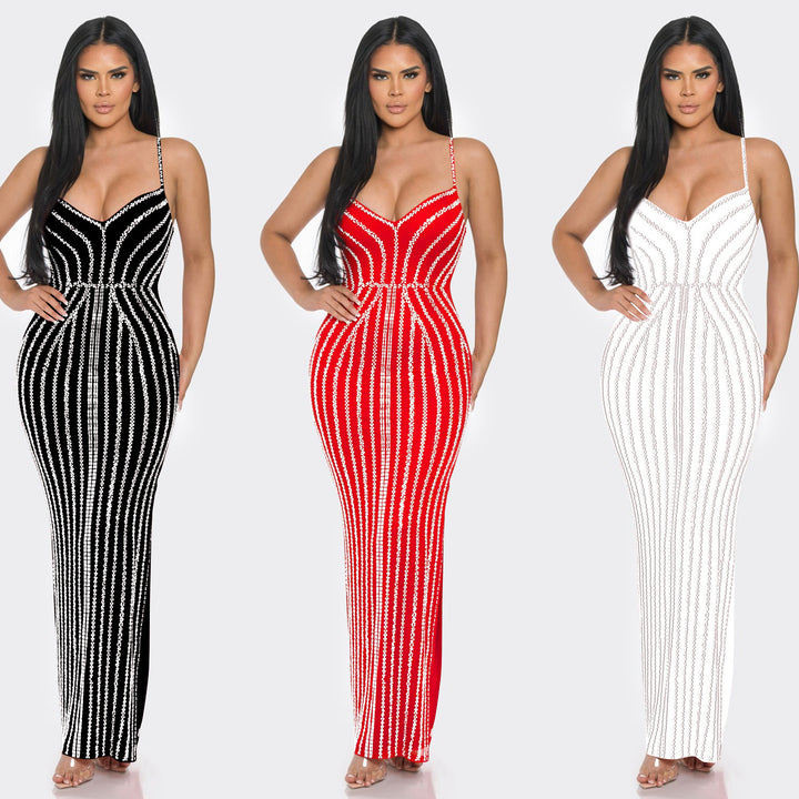 Dame Elegante Stripet Maxikjole Stilla