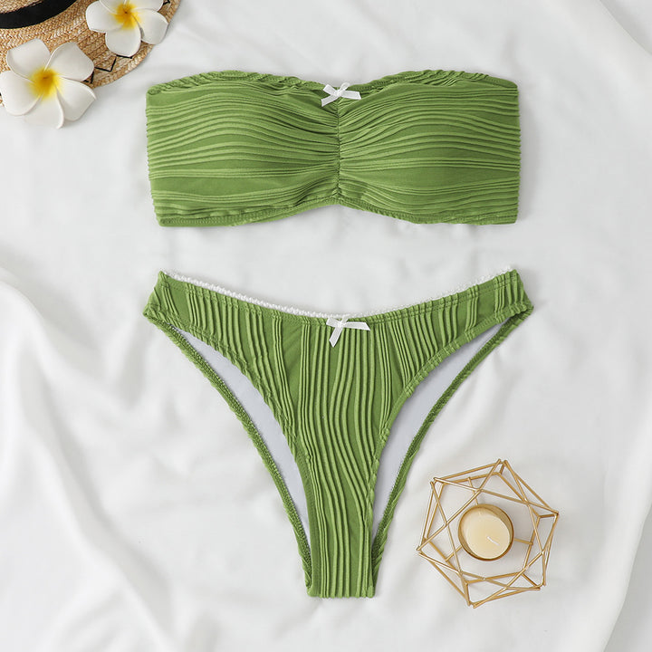 Dame Bandeau-Bikini sæt med raffinerede folder og delikat bueaccent Stilla
