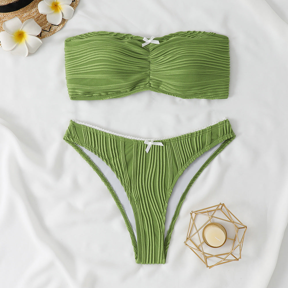 Dame Bandeau Bikini med dekorative flæser Skovae