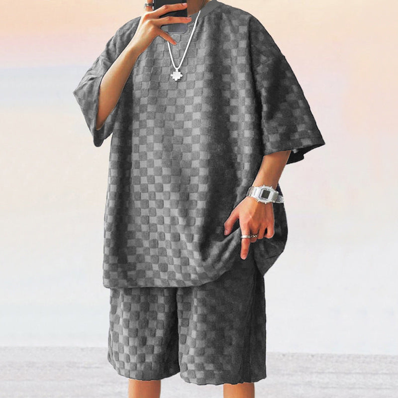 Herrer afslappet top og shorts sæt med struktureret design og åndbar kvalitet Stilla