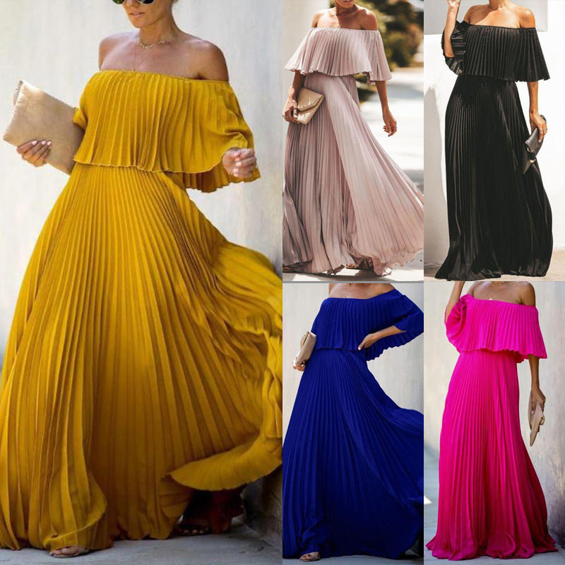 Dame Off-Shoulder Maxikjole med elegante folder og flydende stof Stilla